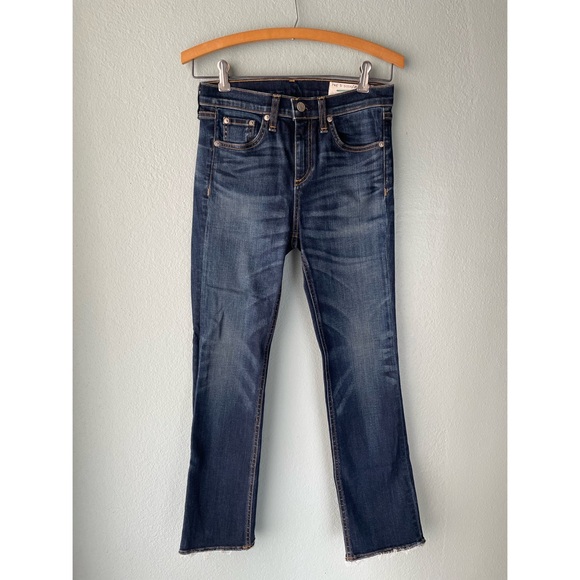 Rag & Bone | Dark Wash Straight Leg Mid-Rise Crop Jeans Frayd Doheny - Picture 3 of 9